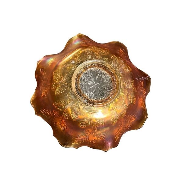 Vintage Fenton Marigold Carnival Glass Fluted Ruffle Edge Holly Candy Dish Bowl - Picture 2 of 3